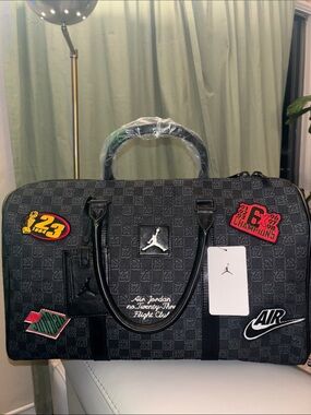 Jordan Black Duffel Bag with Patch Accents
